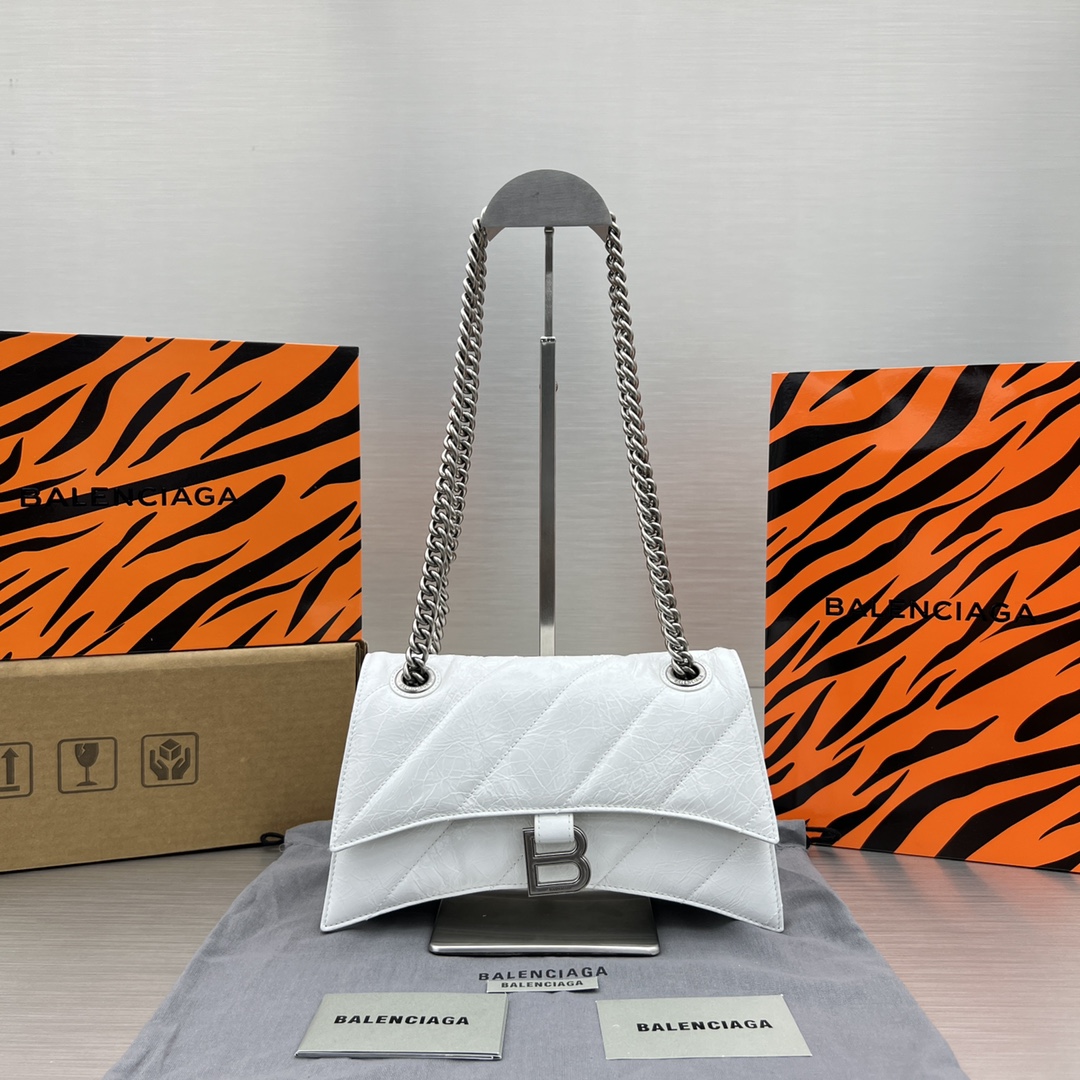 Ba1en*iaga Crush Small Chain Bag Black/Pink/Silver/White For Women‎ 9.8in/24.9cm 716351210J09001