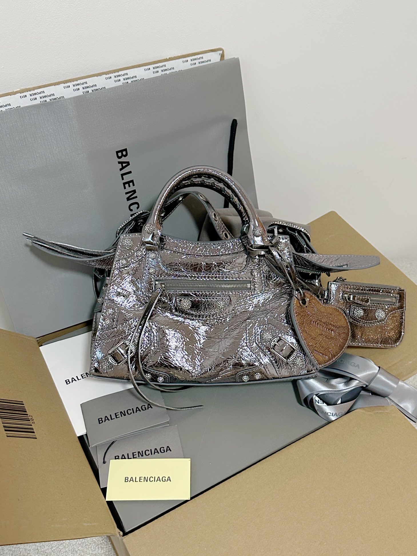 Ba1en*iaga Neo Cagole City Small Handbag White/Silver For Women‎ 10.5in/27cm 222342F046015