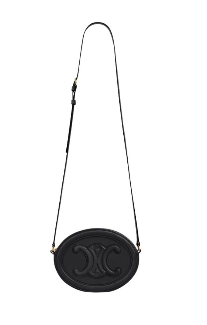 Ce1i*e Oval Bag Cuir Triomphe In Smooth Black/White/Brown For Women‎ 8in/20cm 198603DXC.38NO