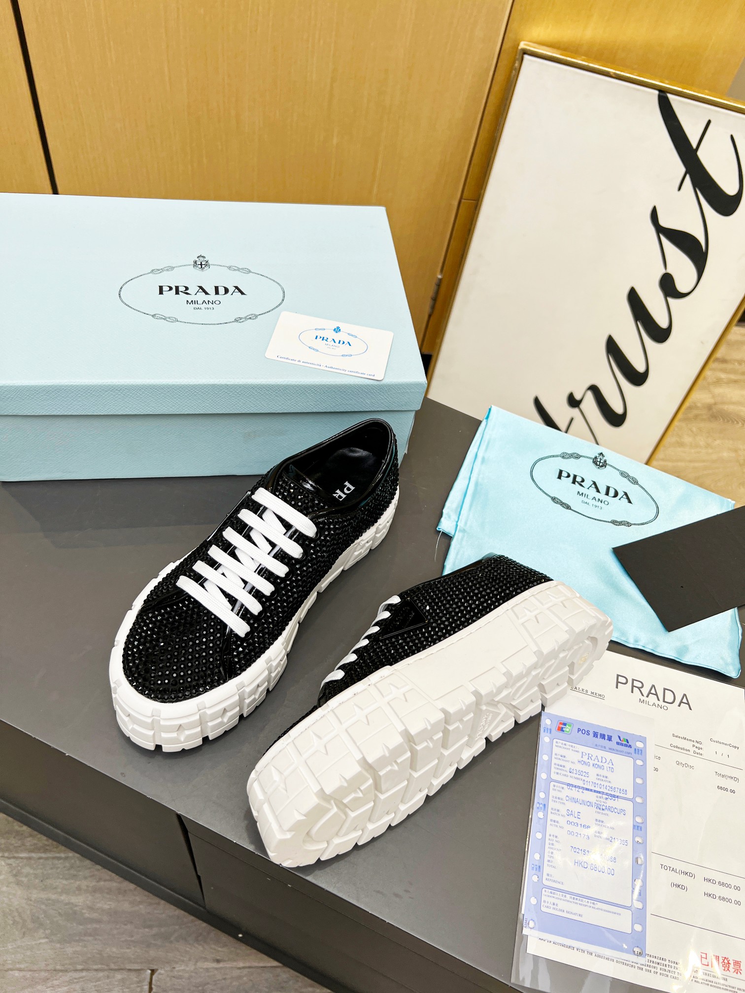Pra*a Sneakers With Crystals Black For Women 1.9 in/ 5 cm
