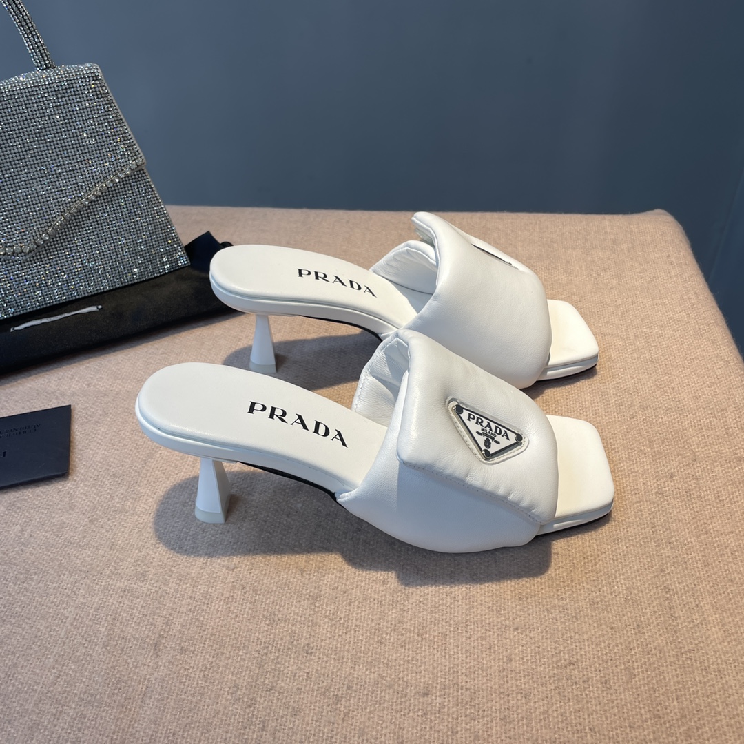 Pra*a Soft Padded Nappa Sandals White For Women 2.6 in/ 6.5cm 1XX654_2DL8_F0009_F_065