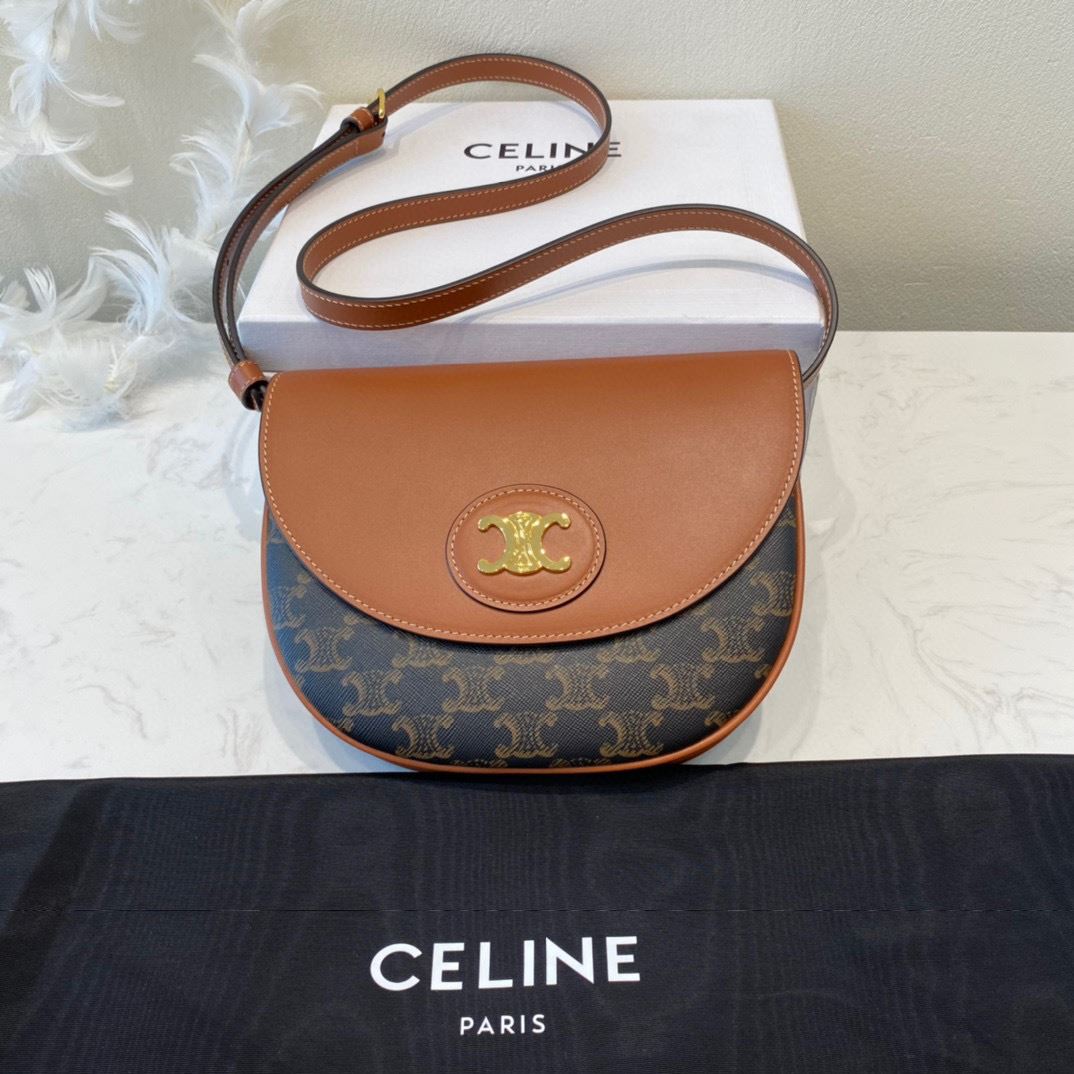 Ce1i*e Triomphe Saddle Bag In Canvas Brown For Women‎ 8.3in/21cm