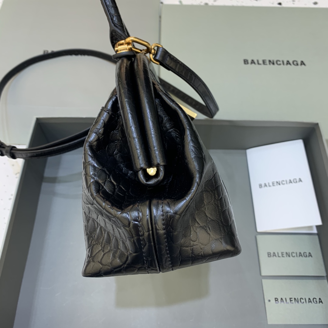 Ba1en*iaga Editor Small Top Handle Bag Embossed Black/Pink For Women 10.6 in/27 cm