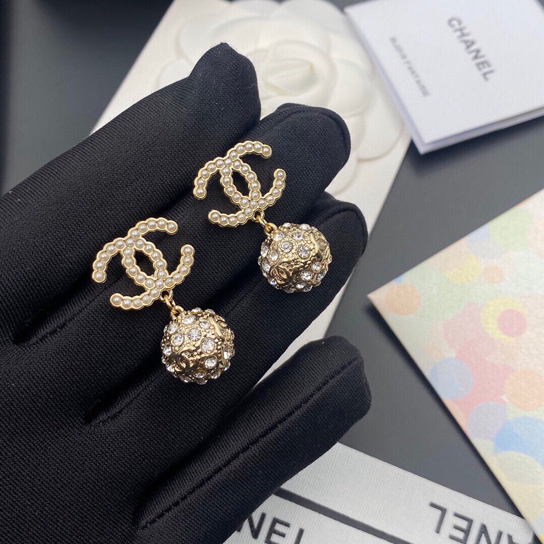 Ch**el Double C Earrings Gold For Women