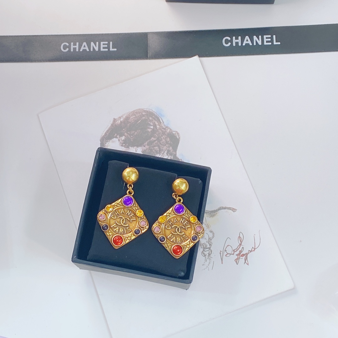 Ch**el Glass Earrings Gold For Women
