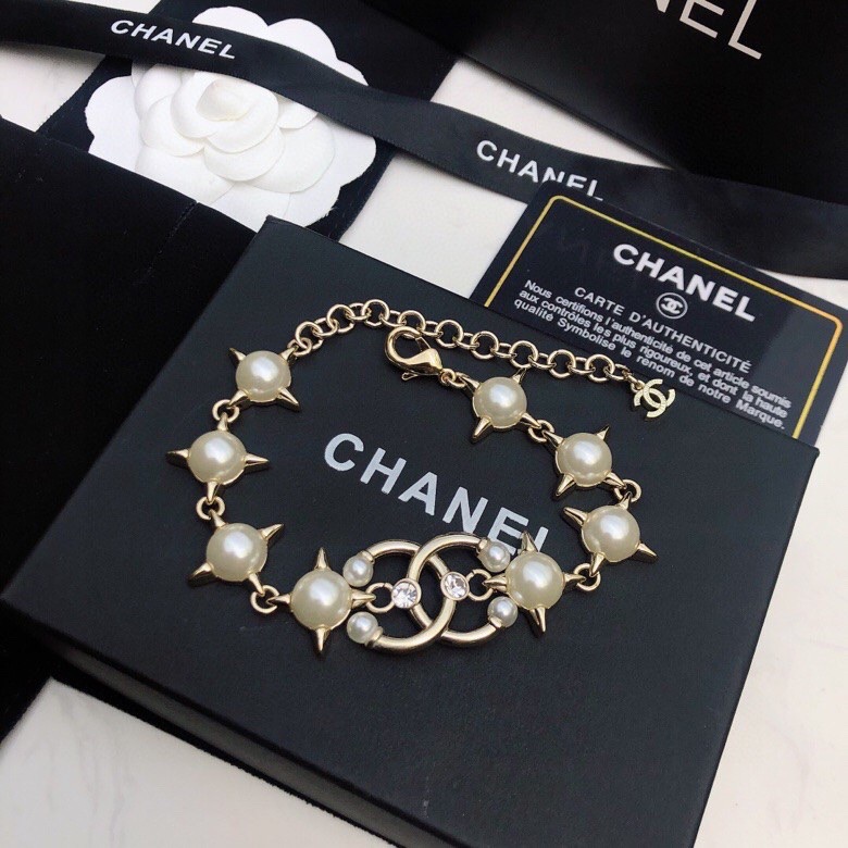 Ch**el Pearl And Star Bracelet Gold Tone For Women