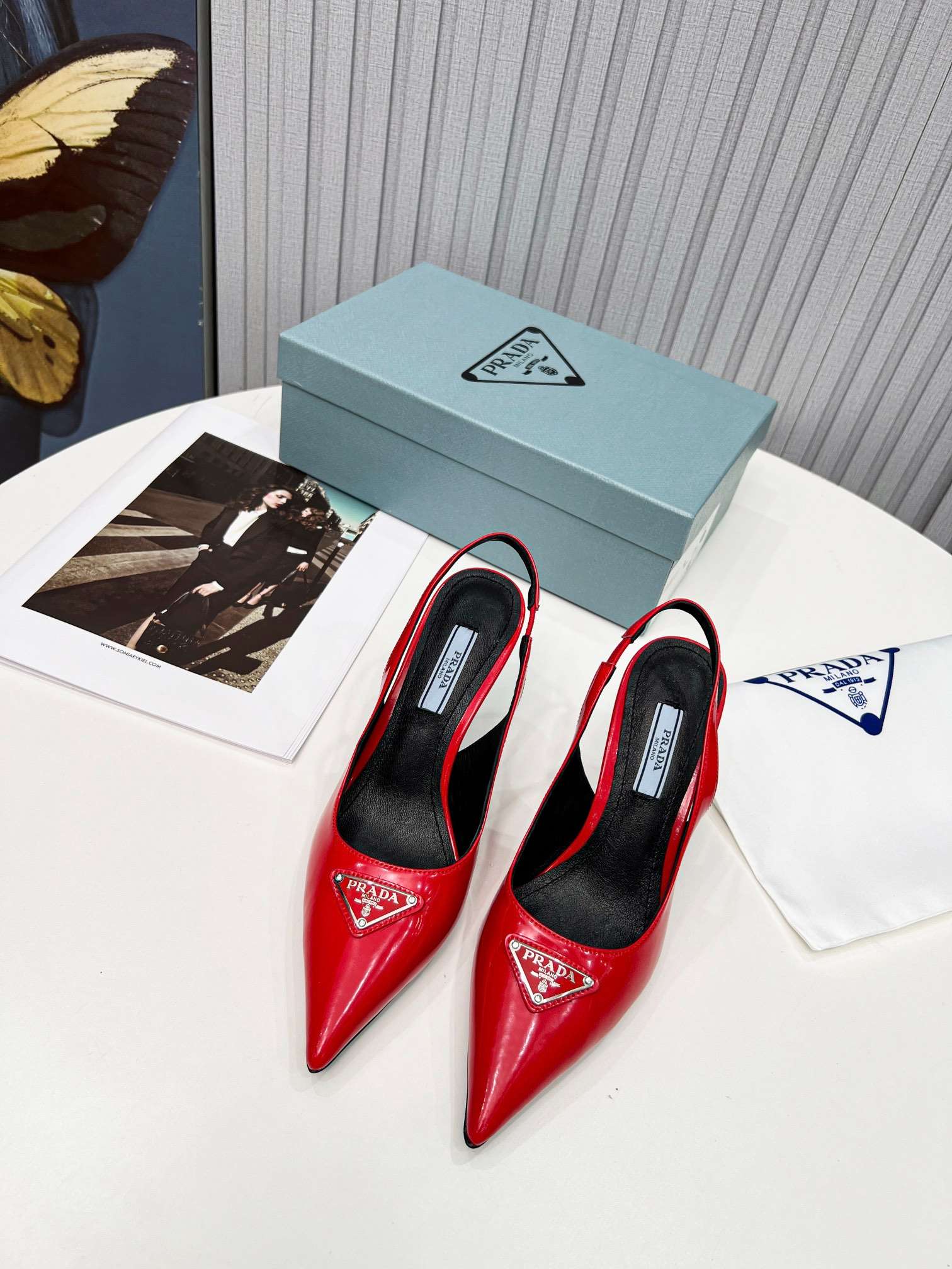Pra*a Brushed Sling Pumps Red For Women