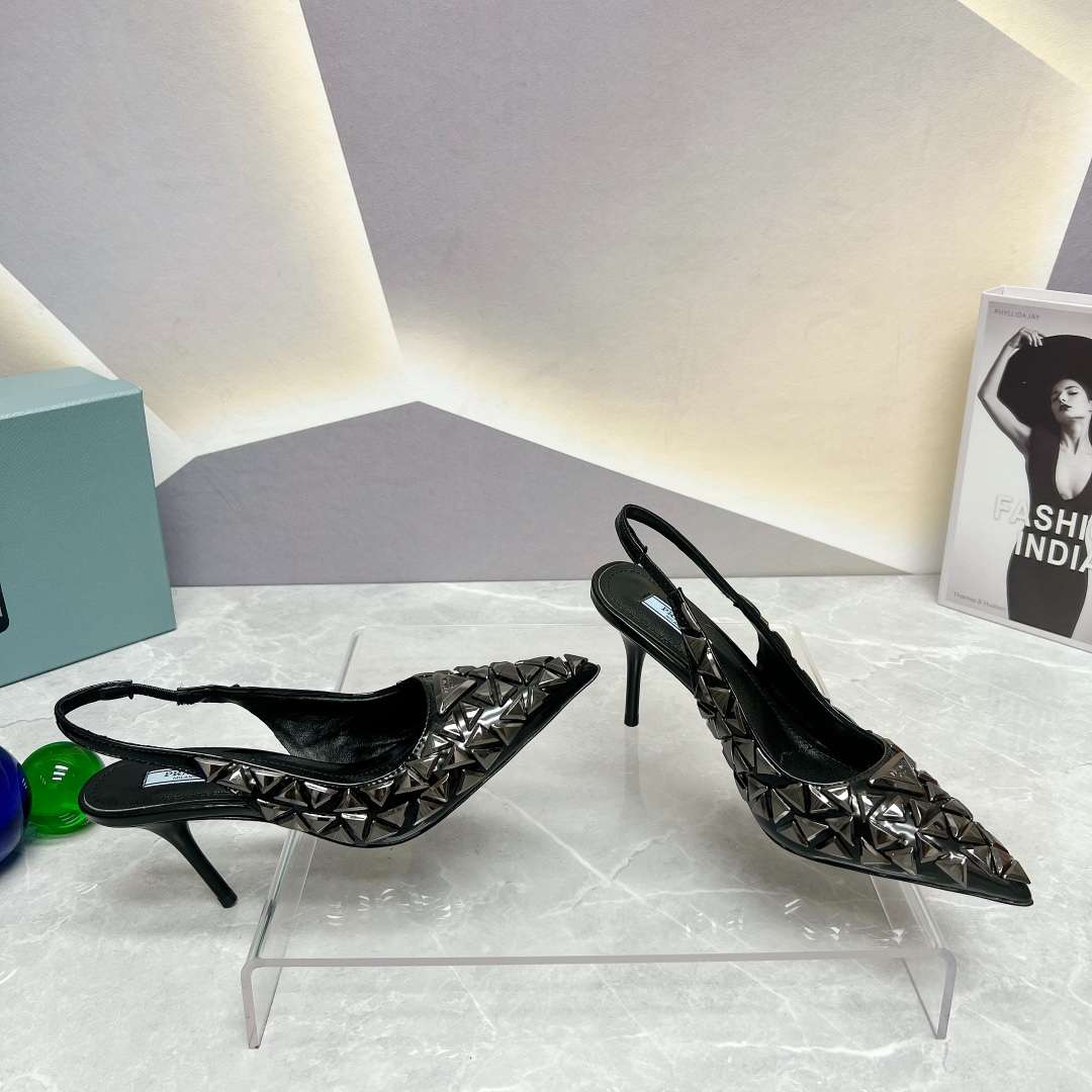 Pra*a Slingback Spike Pumps Black For Women