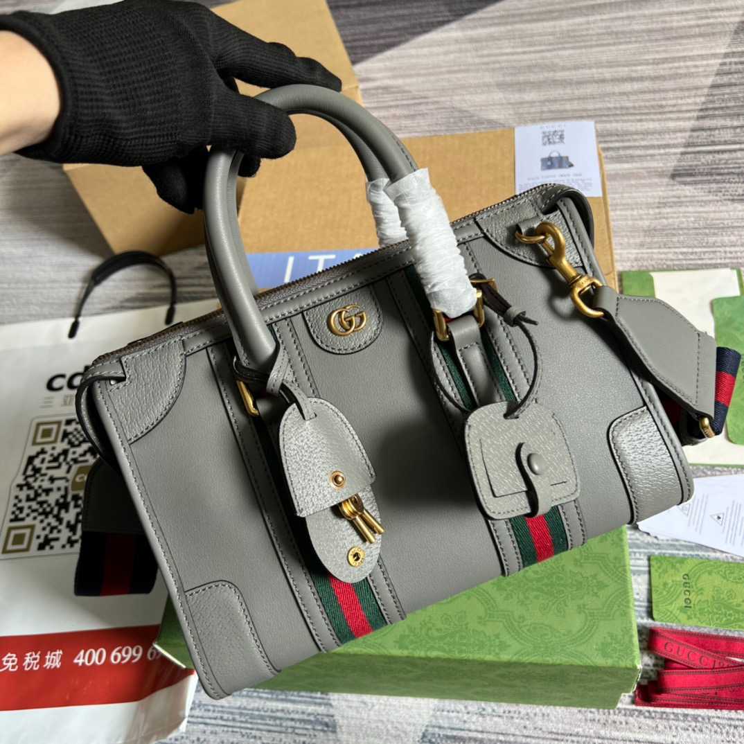 Gvc*1 Double G-Detailed Smooth Small Handbag White/Grey/Brown For Men 10.6 in/ 27 cm
