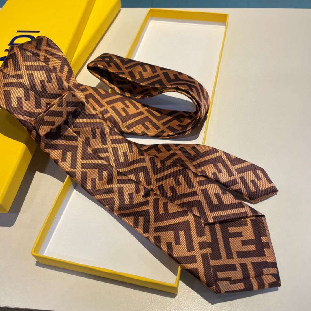 F**di Tie Silk Necktie Brown For Men
