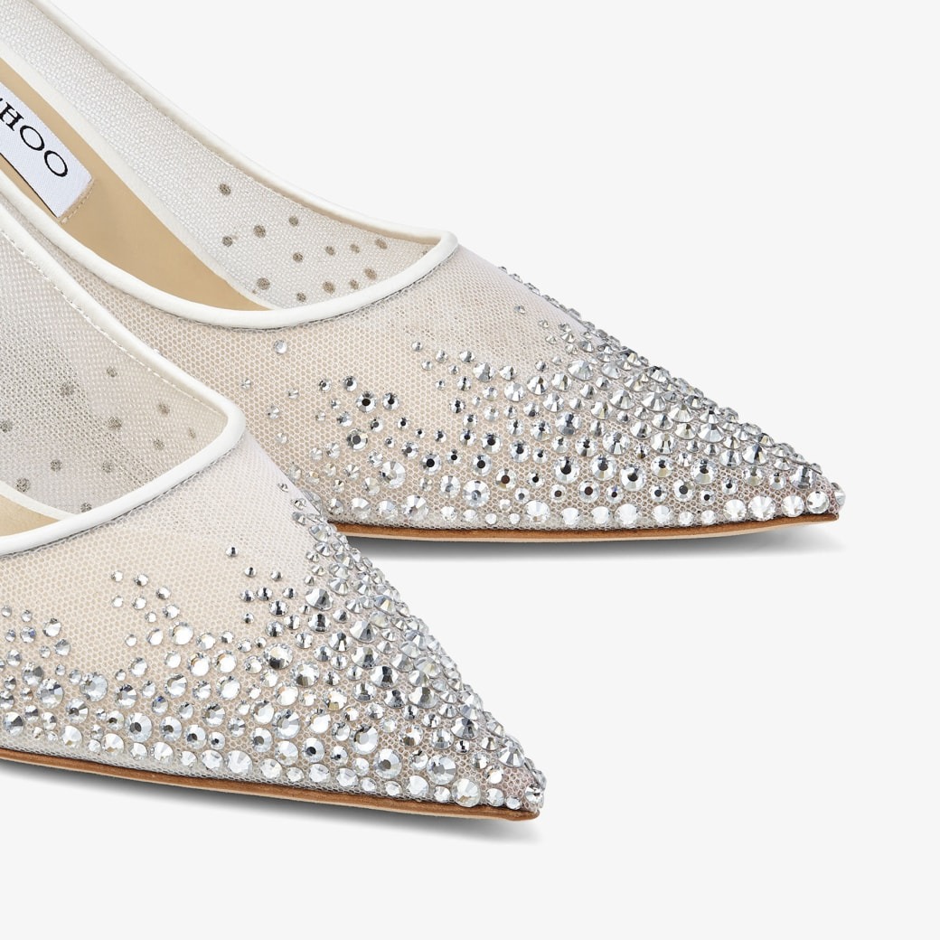 J1m*y Ch00 Love 85 Mesh Pointed-Toe Pumps White For Women LOVE85NYT