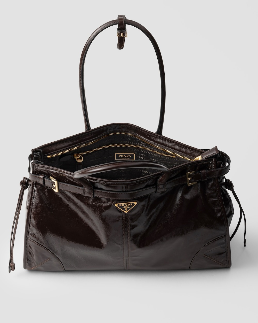 Pra*a Bonnie Large Handbag Bag Dark Brown 38cm/15in – 1BA433_2CYR_F01D6_V_MOO
