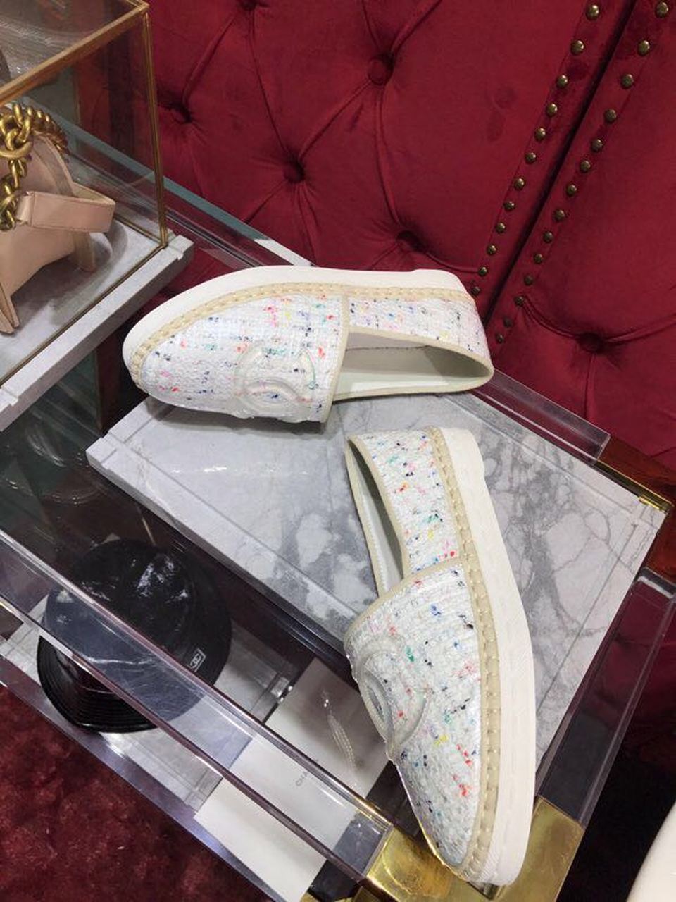 Ch**el Tweed/PVC CC Logo Espadrilles White For Women, Women’s Shoes