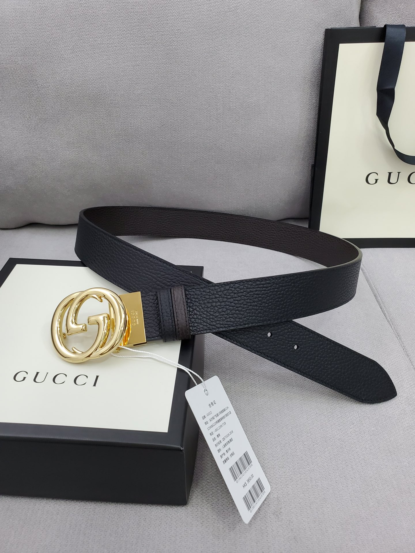 Gvc*1 Belt With Interlocking G Buckle Black For Women, Women Belt