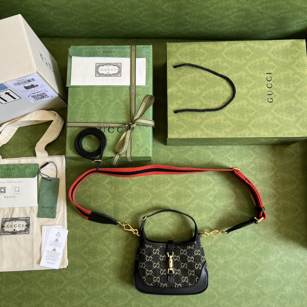 Gvc*1 Jackie 1961 Mini Shoulder Bag Black And Ivory GG Denim Jacquard For Women 7.5in/19cm GG 685127 UN3AG 1294