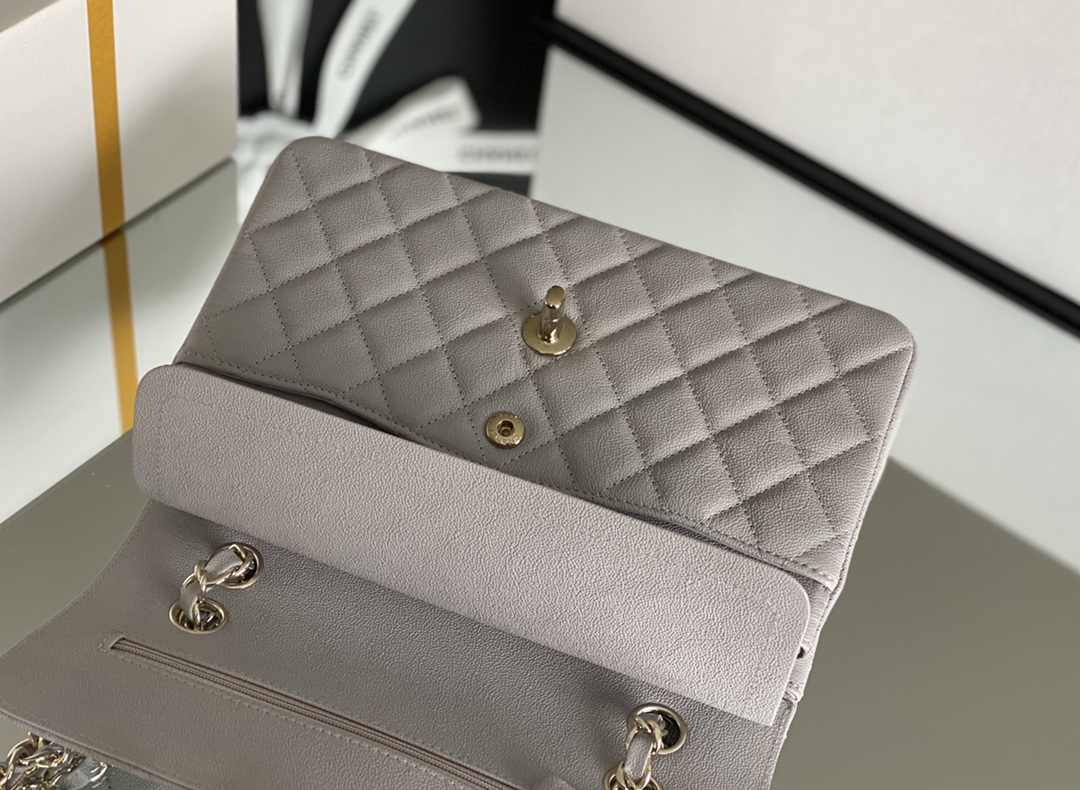 Ch**el Classic Handbag 26cm Grey GOLD Hardware For Women A01112