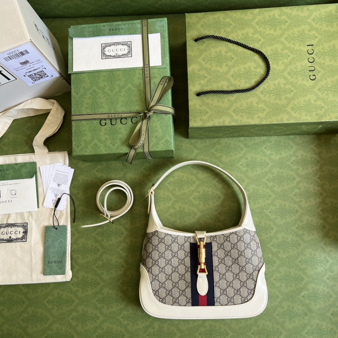 Gvc*1 Jackie 1961 Small Shoulder Bag Beige And Ebony GG Svp*me Canvas For Women 11in/28cm 636706 HUHHG 9794