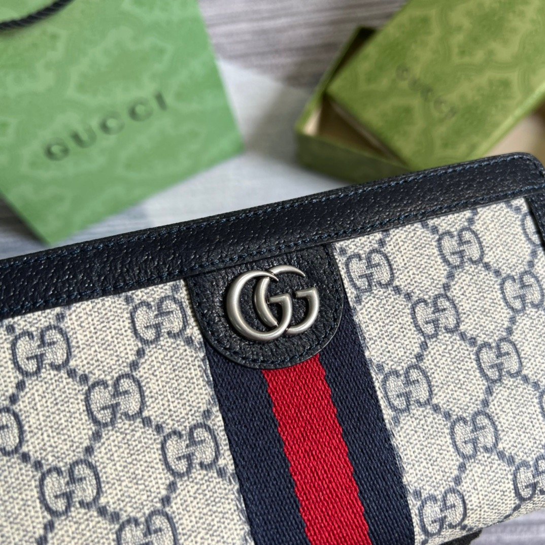 Gvc*1 Ophidia GG Zip Around Wallet Beige With Red and Dark Blue Stripes With Silver Hardware For Men 8in/19cm GG