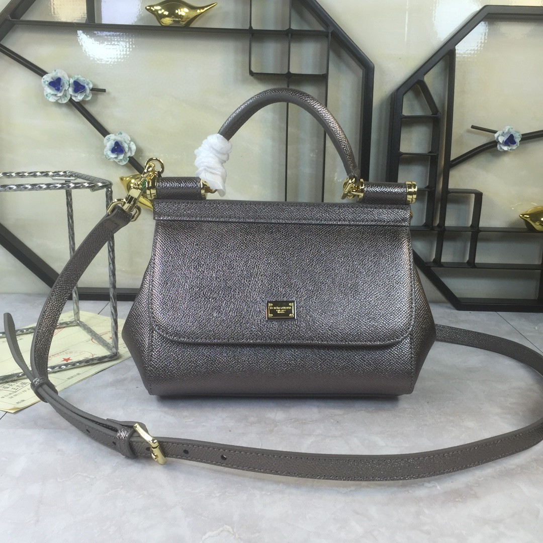 Dolce & Gabbana Medium Sicily Handbag In Dauphine Palladium For Women 10.2in/26cm DG