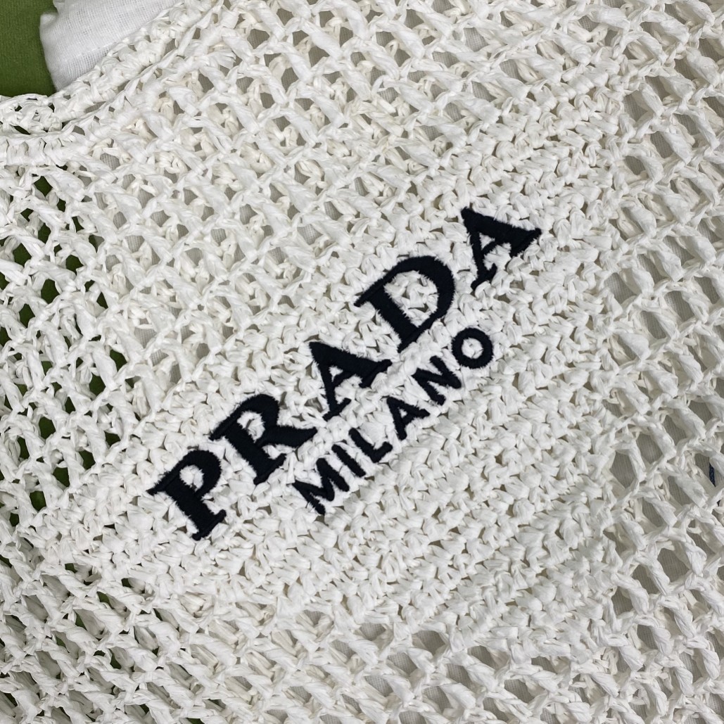 Pra*a Raffia Tote Bag White For Women, Women’s Bags 20in/51cm 1BG424_2A2T_F0009_V_OOO