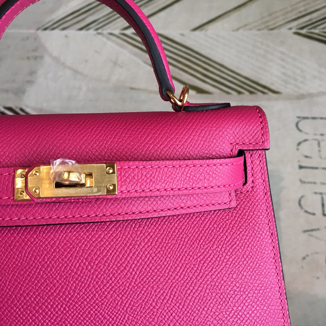 H**me5 Mini Kelly Pink For Women Gold Toned Hardware 7.5in/19cm
