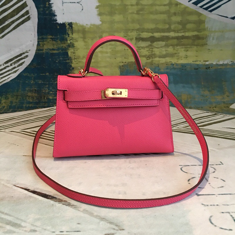 H**me5 Mini Kelly Pink For Women Gold Toned Hardware 7.5in/19cm