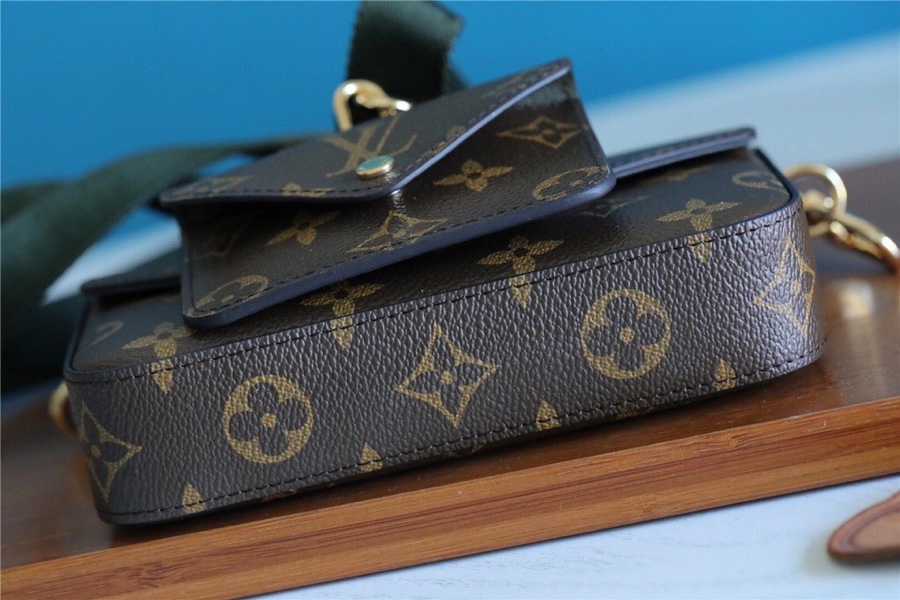 L0vis Vvtt0n Felicie Strap & Go Monogram Canvas Khaki Green For Women, Women’s Wallets 6.7in/17cm LV M80091