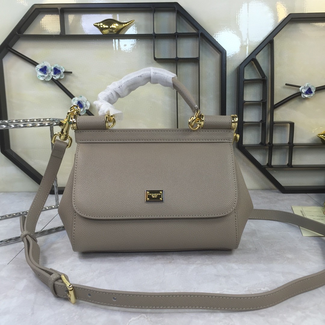 Dolce & Gabbana Medium Sicily Handbag In Dauphine Grey For Women 10.2in/26cm DG BB4347A100187195