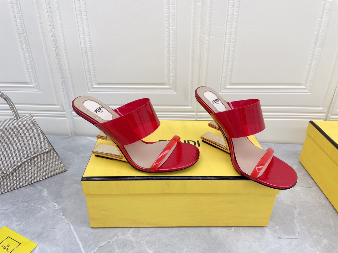 F**di First Red Transparent High-Heeled Sandals For Women