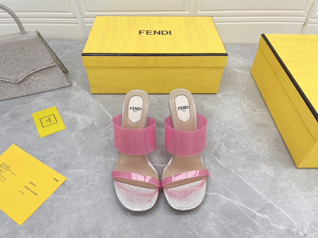 F**di First Pink Transparent High-Heeled Sandals For Women