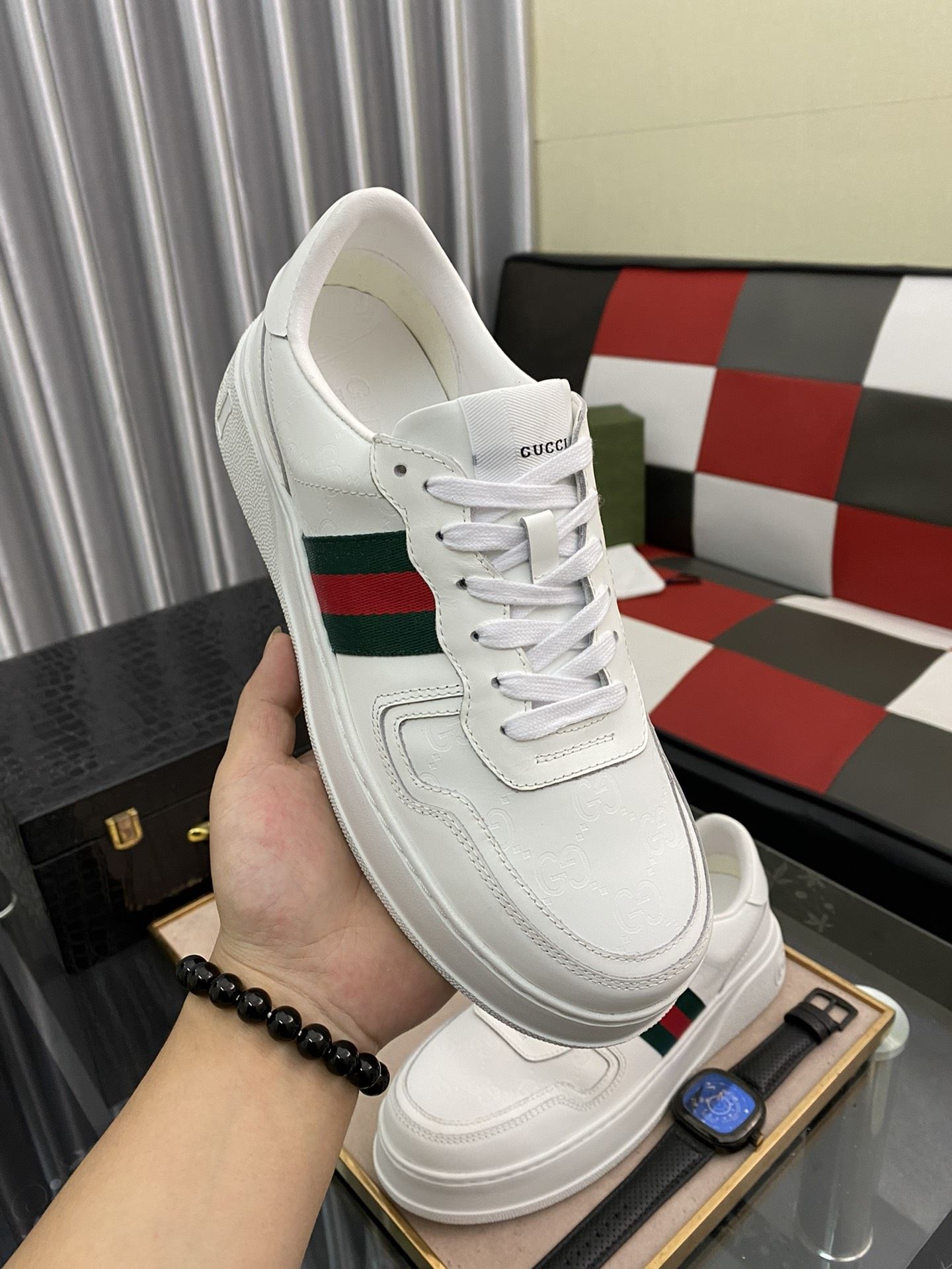 Gvc*1 Men’s GG Sneaker With Web White For Men 669582