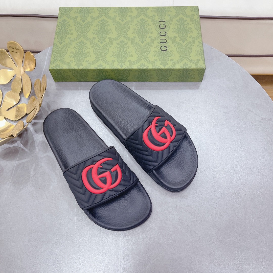 Gvc*1 Men’s Quilted GG Rubber Slide Black And Red For Men 601041