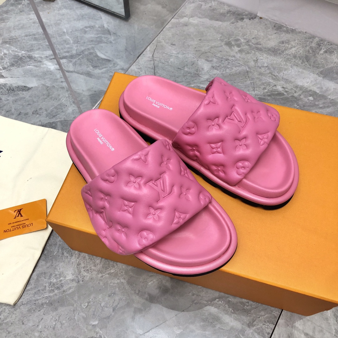 L0vis Vvtt0n Women’s Pool Pillow Flat Comfort Mule Pink For Women LV